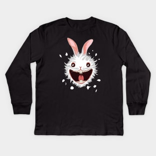 Crazy cute White rabbit smiling face Kids Long Sleeve T-Shirt